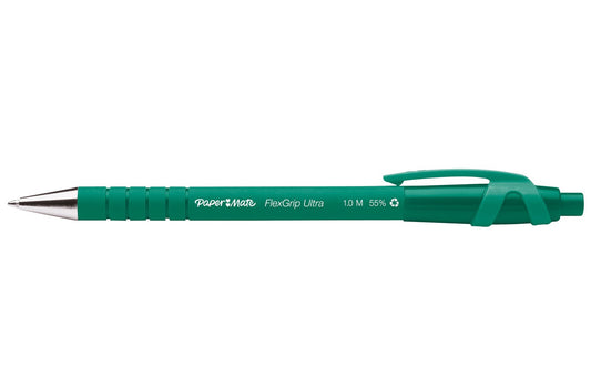 Paper Mate Flexgrip Ultra Retractable Ballpoint Pen 1.0mm Tip 0.5mm Line Green (Pack 12) - S0190453 - NWT FM SOLUTIONS - YOUR CATERING WHOLESALER