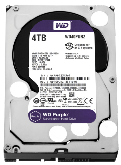 Western Digital Purple 4TB SATA 3.5 Inch 5400 RPM Internal Hard Drive