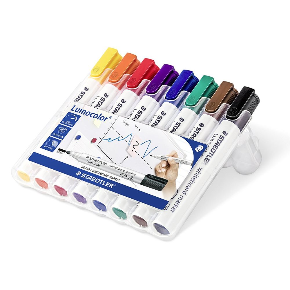 Staedtler Lumocolor Whiteboard Marker Bullet Tip 2mm Line Assorted Colours (Pack 8) - 351WP8 - NWT FM SOLUTIONS - YOUR CATERING WHOLESALER