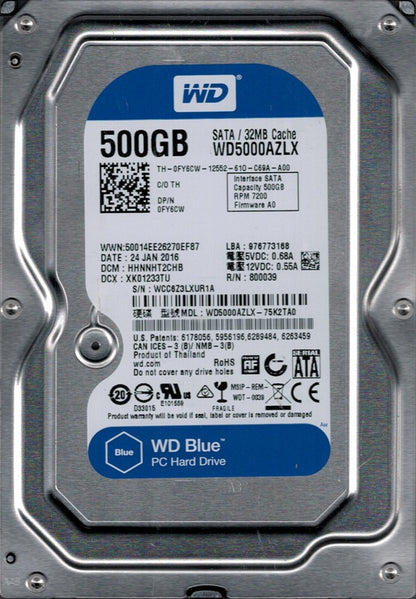 Western Digital Caviar Blue 500GB 3.5 Inch SATA 6Gbs 7200 RPM Internal Hard Drive