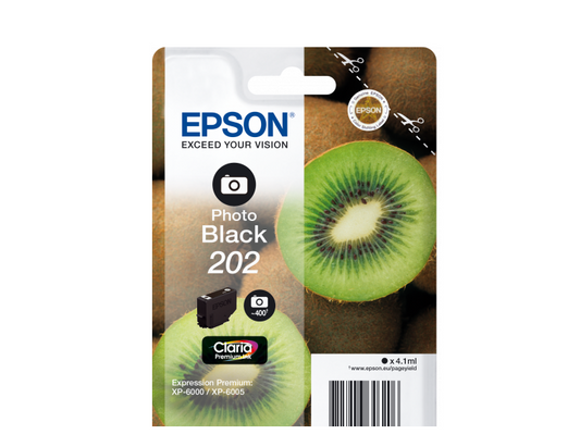 Epson 202 Kiwi Photo Black Standard Capacity Ink Cartridge 4ml - C13T02F14010 - NWT FM SOLUTIONS - YOUR CATERING WHOLESALER