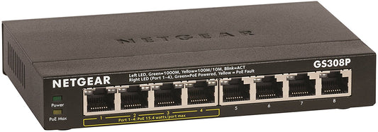 Netgear GS308P 8 Port Unmanaged Gbit Power Over Ethernet Switch - NWT FM SOLUTIONS - YOUR CATERING WHOLESALER