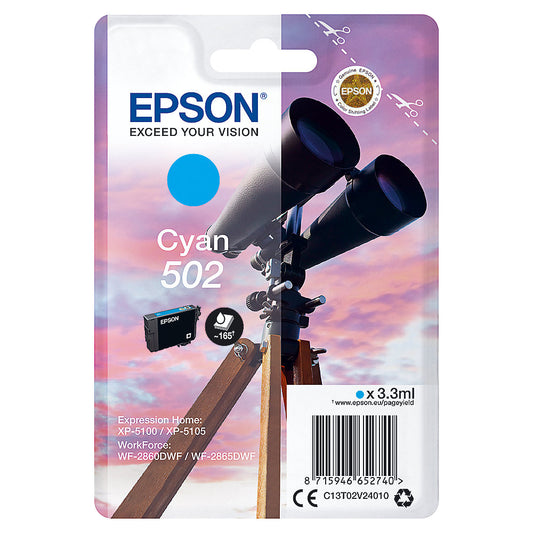 Epson 502 Binoculars Cyan Standard Capacity Ink Cartridge 3ml - C13T02V24010 - NWT FM SOLUTIONS - YOUR CATERING WHOLESALER