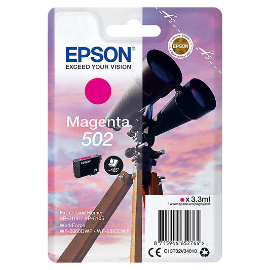 Epson 502 Binoculars Magenta Standard Capacity Ink Cartridge 3ml - C13T02V34010 - NWT FM SOLUTIONS - YOUR CATERING WHOLESALER