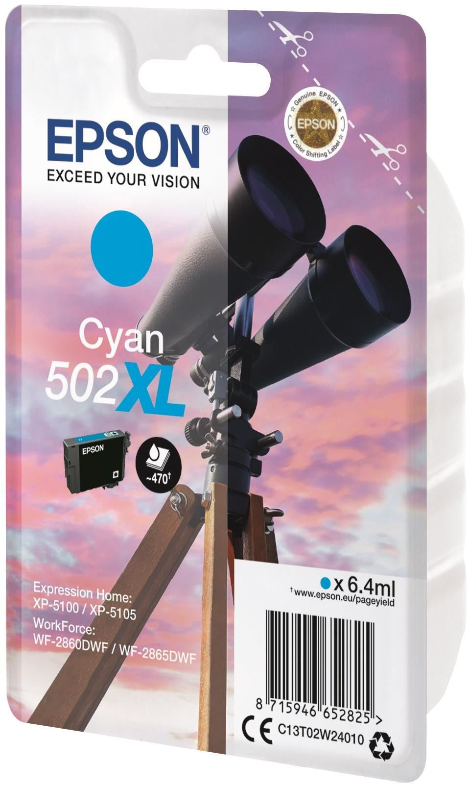 Epson 502XL Binoculars Cyan High Yield Ink Cartridge 6ml - C13T02W24010 - NWT FM SOLUTIONS - YOUR CATERING WHOLESALER