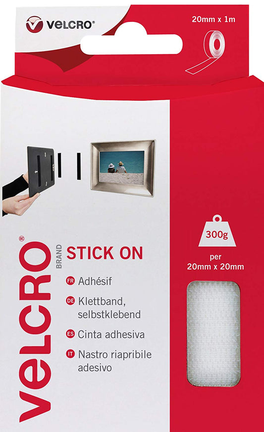Velcro Sticky Hook and Loop Strip 20mmx1m White - 40261 - NWT FM SOLUTIONS - YOUR CATERING WHOLESALER