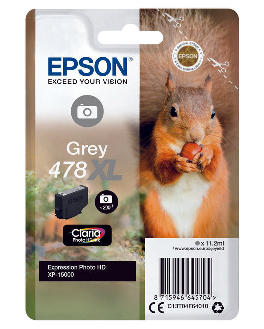 Epson 478XL Squirrel Grey High Yield Ink Cartridge 10ml - C13T04F64010 - NWT FM SOLUTIONS - YOUR CATERING WHOLESALER