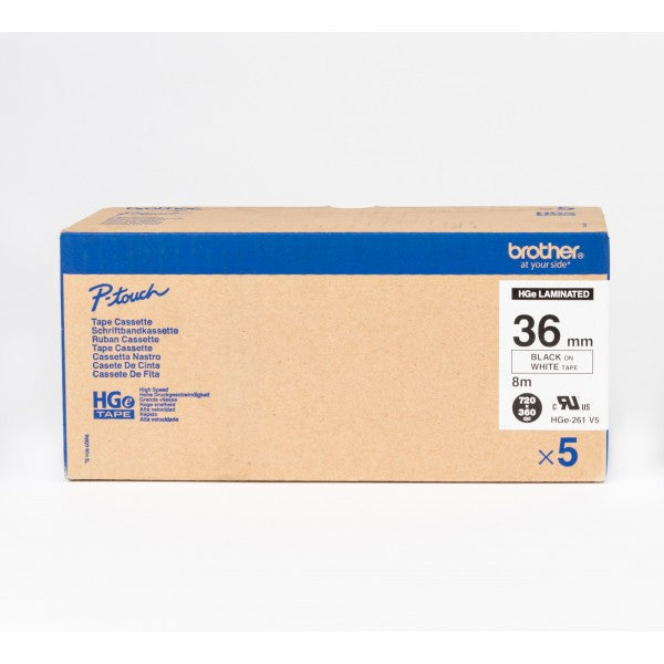 Brother Black On White High Grade Laminated Tape Multipack 36mm x 8m (Pack 5) - HGE261V5 - NWT FM SOLUTIONS - YOUR CATERING WHOLESALER