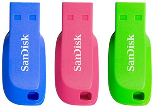 SanDisk Cruzer Blade 32GB USB 3.0 Capless Flash Drives 3 Pack Blue Green and Pink - NWT FM SOLUTIONS - YOUR CATERING WHOLESALER
