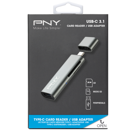 PNY USB-C Card Reader Adapter for SD Card and MicroSD