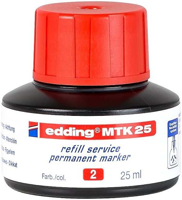 edding MTK 25 Bottled Refill Ink for Permanent Markers 25ml Red - 4-MTK25002 - NWT FM SOLUTIONS - YOUR CATERING WHOLESALER