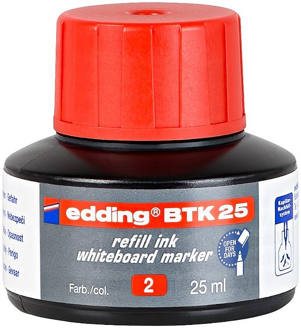 edding BTK 25 Bottled Refill Ink for Whiteboard Markers 25ml Red - 4-BTK25002 - NWT FM SOLUTIONS - YOUR CATERING WHOLESALER