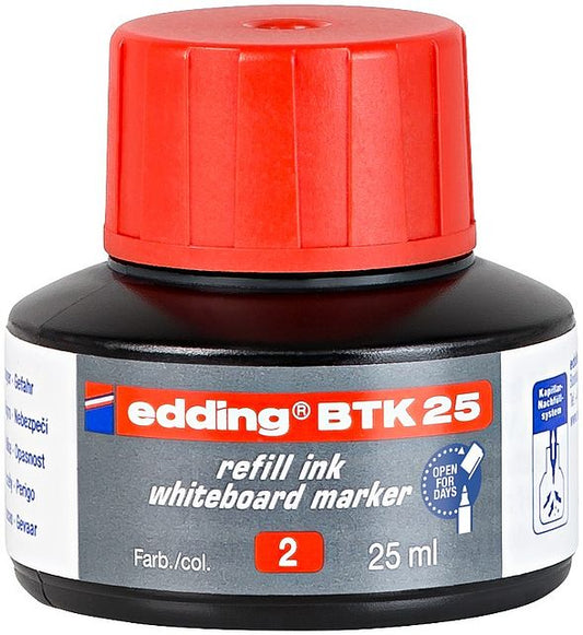 edding BTK 25 Bottled Refill Ink for Whiteboard Markers 25ml Red - 4-BTK25002 - NWT FM SOLUTIONS - YOUR CATERING WHOLESALER