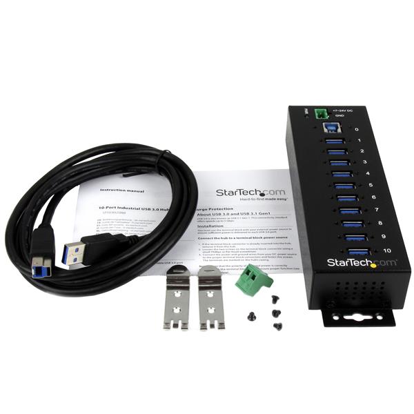 StarTech.com Rugged Metal 10 Port USB3.0 Hub DIN Rail