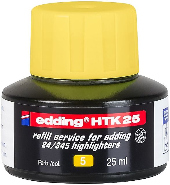 edding HTK 25 Bottled Refill Ink for Highlighter Pens 25ml Yellow - 4-HTK25005 - NWT FM SOLUTIONS - YOUR CATERING WHOLESALER