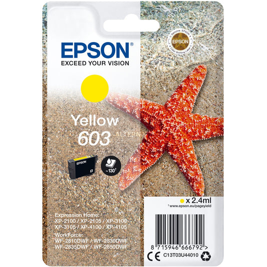 Epson 603 Starfish Yellow Standard Capacity Ink Cartridge 2.4ml - C13T03U44010 - NWT FM SOLUTIONS - YOUR CATERING WHOLESALER