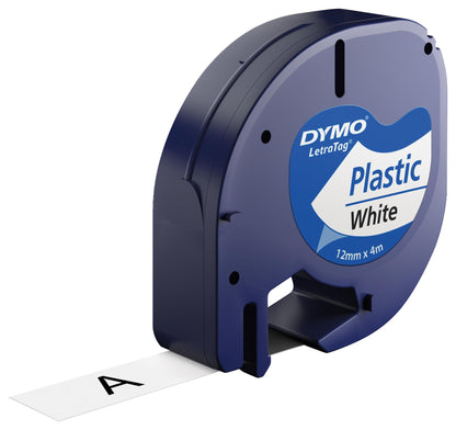 Dymo LetraTag Label Tape Plastic 12mmx4m Black on White - S0721660