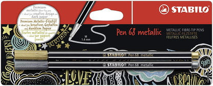 STABILO Pen 68 Metallic Fibre Tip Pen 1.4mm Line Metallic Gold/Silver (Pack 2) - B-53044-10 - NWT FM SOLUTIONS - YOUR CATERING WHOLESALER