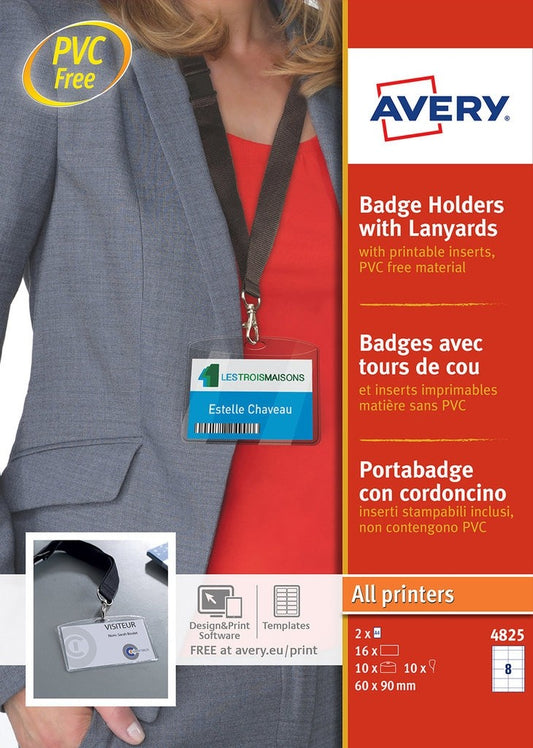 Avery Name Badge Holder with Lanyard 60x90mm (Pack 10) - 4825 - NWT FM SOLUTIONS - YOUR CATERING WHOLESALER