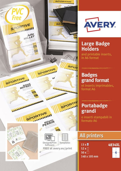 Avery Name Badge A6 142x105mm 52 Inserts 50 Holders - 4834XL - NWT FM SOLUTIONS - YOUR CATERING WHOLESALER