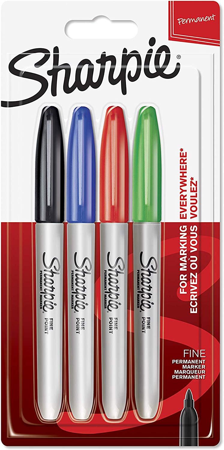 Sharpie Permanent Marker Fine Tip 0.9mm Line Assorted Standard Colours (Pack 4) - 1985858 - NWT FM SOLUTIONS - YOUR CATERING WHOLESALER