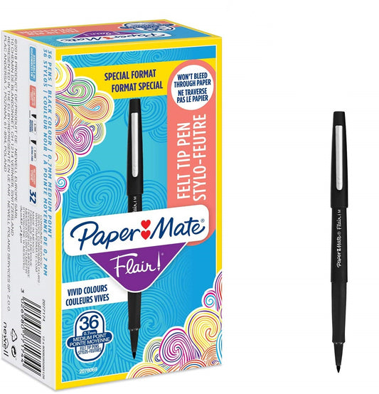 Paper Mate Flair Fibre Tip Pen Medium Point 0.7mm Black (Pack 36) 2077174 - NWT FM SOLUTIONS - YOUR CATERING WHOLESALER