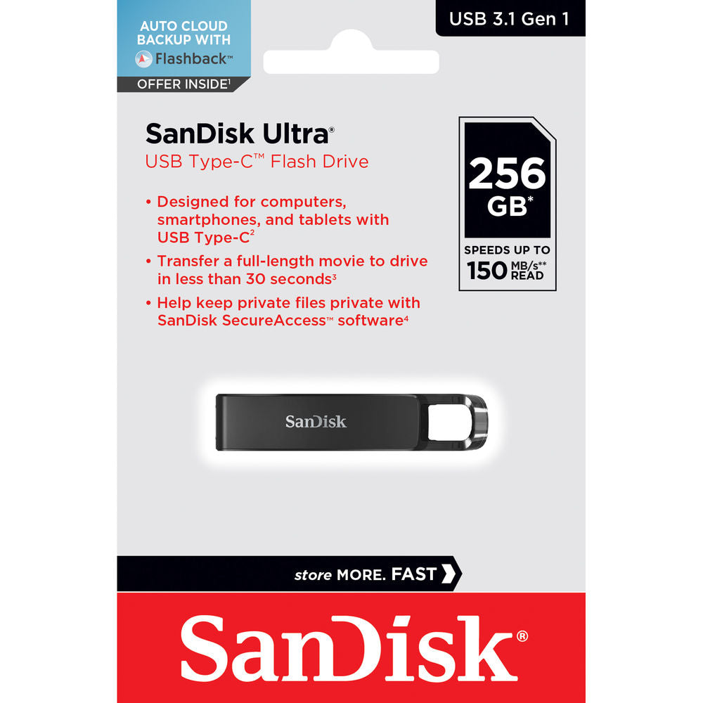 SanDisk 256GB Ultra USB C 150Mbs Read Speed Slide Flash Drive