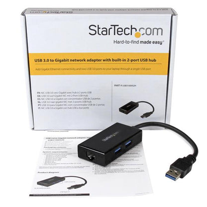 StarTech.com USB3 to GB Network Adapter 2 Port Hub