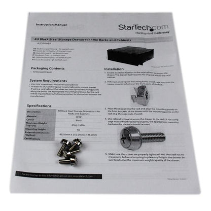 StarTech.com 4U 19in Rack Black Steel Storage Drawer