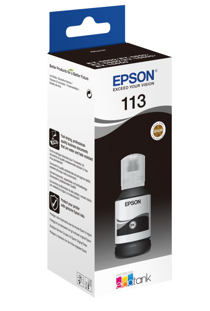 Epson 113 Black EcoTank Ink Bottle 127ml - C13T06B140 - NWT FM SOLUTIONS - YOUR CATERING WHOLESALER