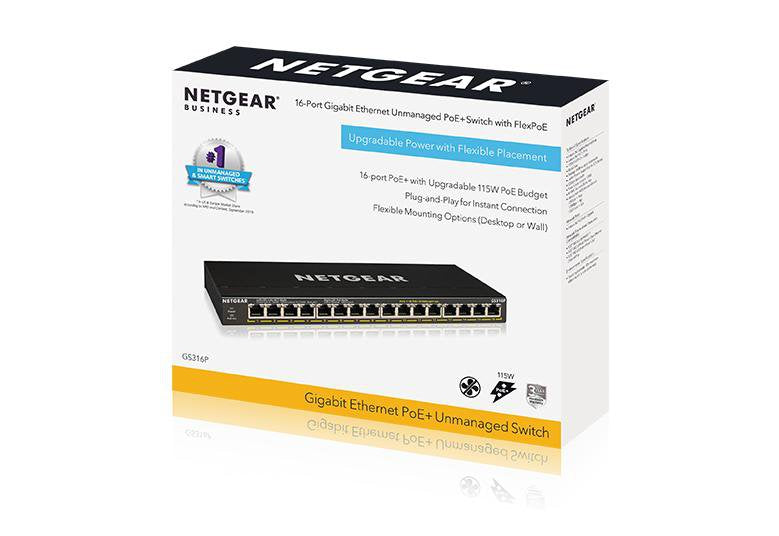 Netgear GS316P 16 Port Unmanaged Gigabit Power Over Ethernet Switch