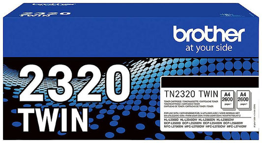 Brother Black Toner Cartridge Twin Pack 2 x 2.6k pages (Pack 2) - TN2320TWIN - NWT FM SOLUTIONS - YOUR CATERING WHOLESALER