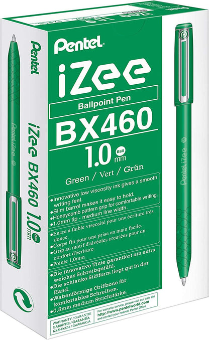 Pentel IZEE Ballpoint Pen Cap-Style 1.0mm Tip 0.5mm Line Green (Pack 12) BX460-D - NWT FM SOLUTIONS - YOUR CATERING WHOLESALER