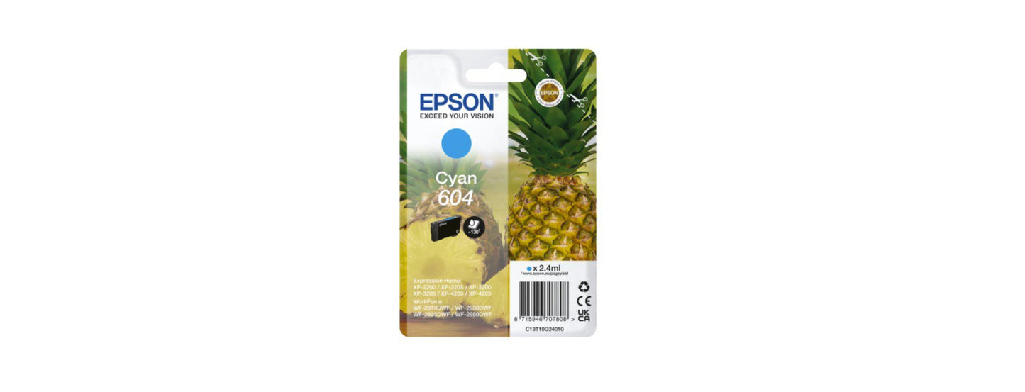 Epson Pineapple 604 Cyan Standard Capacity Ink Cartridge 2.4ml - C13T10G24010 - NWT FM SOLUTIONS - YOUR CATERING WHOLESALER