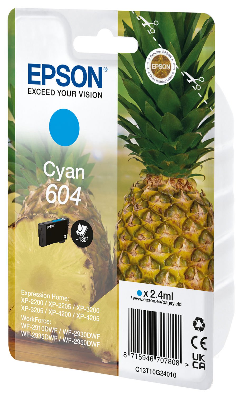 Epson Pineapple 604 Cyan Standard Capacity Ink Cartridge 2.4ml - C13T10G24010