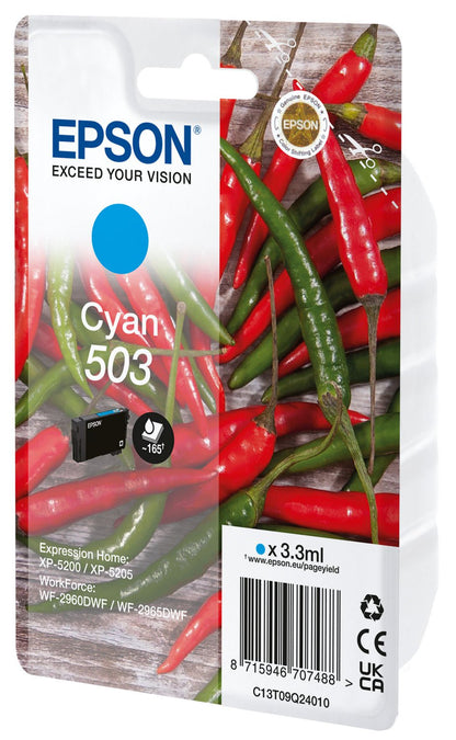 Epson Chillies 503 Cyan Standard Capacity Ink Cartridge 3.3 - C13T09Q24010