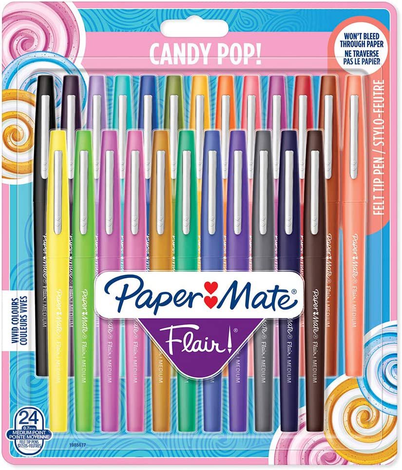 Paper Mate Flair Fibre Tip Pen Medium Point 0.7mm Candy Pop Assorted Colours (Pack 24) 1985617 - NWT FM SOLUTIONS - YOUR CATERING WHOLESALER