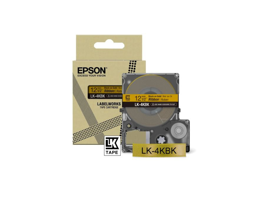 Epson LK-4KBK Black on Gold Satin Ribbon Label Cartridge 12mm x 5m - C53S654001