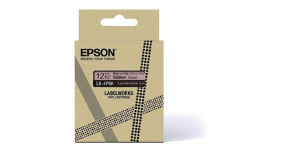 Epson LK-4PBK Black on Pink Satin Ribbon Label Cartridge 12mm x5m - C53S654031