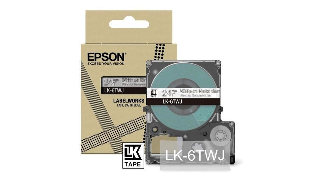 Epson LK-6TWJ White on Matte Clear Tape Cartridge 24mm - C53S672070