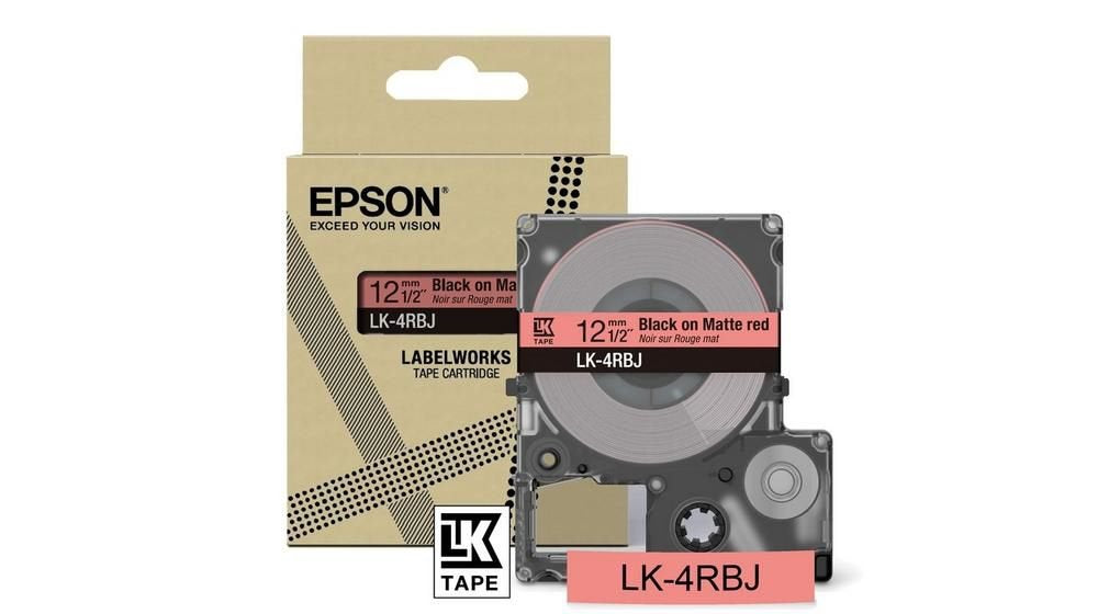 Epson LK-4RBJ Black on Matte Red Tape Cartridge 12mm - C53S672071