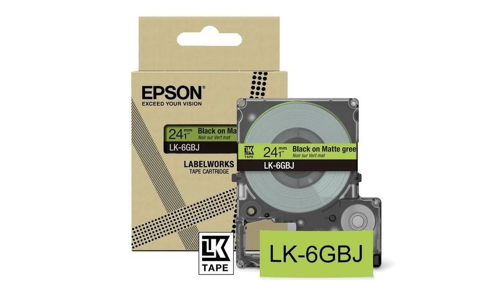 Epson LK-6GBJ Black on Matte GreenTape Cartridge 24mm - C53S672079