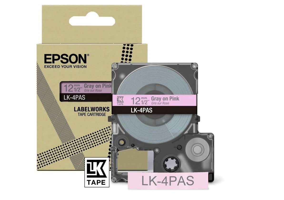 Epson LK-4PAS Gray on Soft Pink Tape Cartridge 12mm - C53S672103 - NWT FM SOLUTIONS - YOUR CATERING WHOLESALER