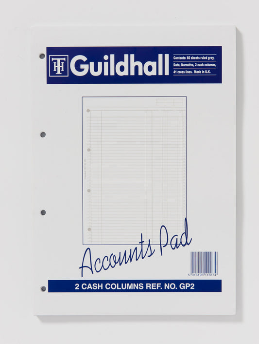 Guildhall A4 Ruled Account Pad with 2 Cash Columns and 60 Pages White GP2Z - NWT FM SOLUTIONS - YOUR CATERING WHOLESALER