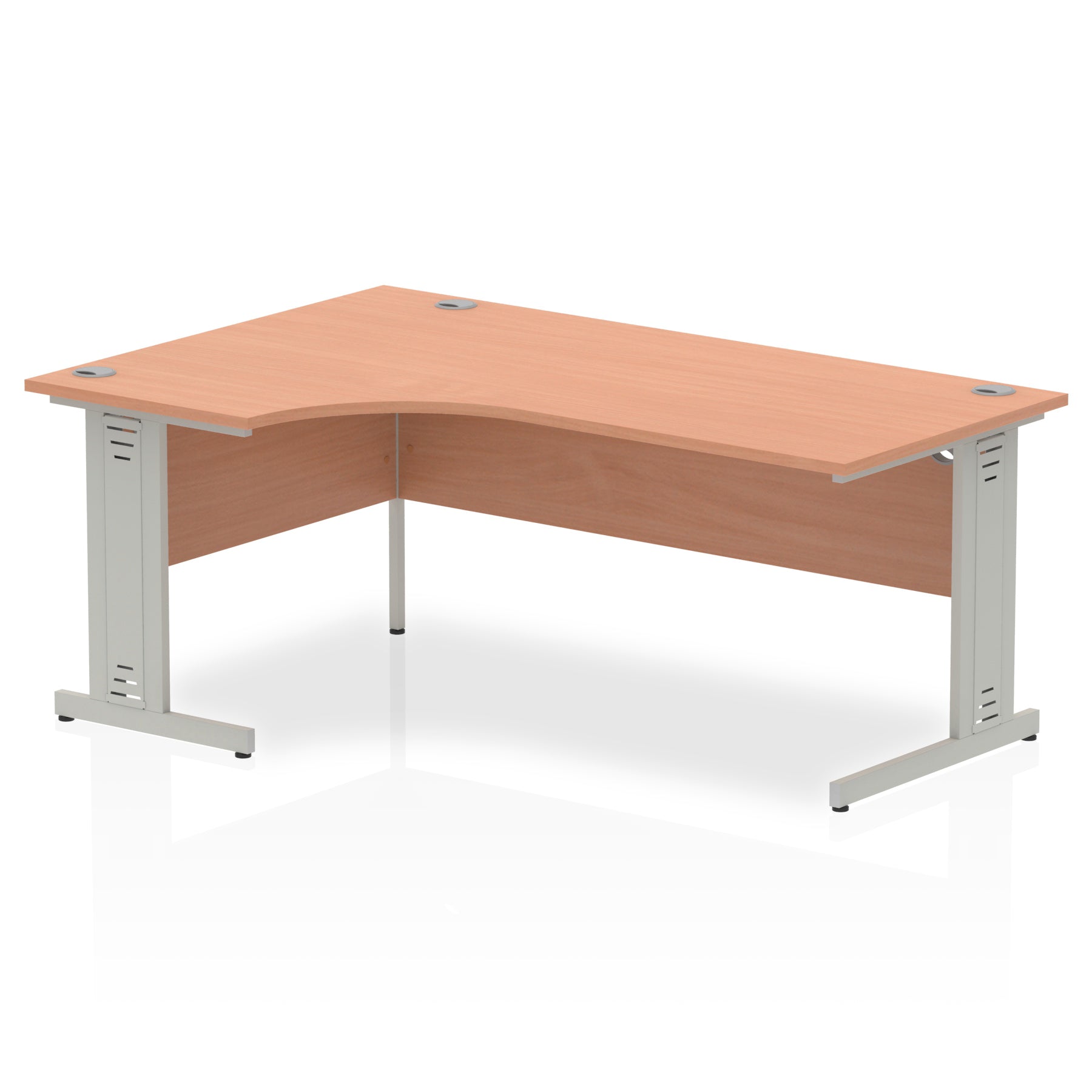 Dynamic Impulse 1800mm Left Crescent Desk Beech Top Silver Cable Managed Leg I000474 - NWT FM SOLUTIONS - YOUR CATERING WHOLESALER