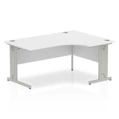 Dynamic Impulse 1600mm Right Crescent Desk White Top Silver Cable Managed Leg I000492 - NWT FM SOLUTIONS - YOUR CATERING WHOLESALER