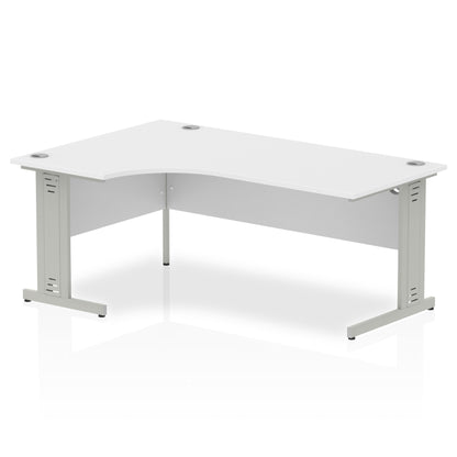 Dynamic Impulse 1800mm Left Crescent Desk White Top Silver Cable Managed Leg I000493 - NWT FM SOLUTIONS - YOUR CATERING WHOLESALER