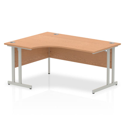 Impulse 1600mm Left Crescent Desk Oak Top Silver Cantilever Leg I000822 - NWT FM SOLUTIONS - YOUR CATERING WHOLESALER