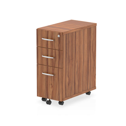 Dynamic Impulse 3 Drawer Narrow Under Desk Pedestal Walnut I001652 - NWT FM SOLUTIONS - YOUR CATERING WHOLESALER