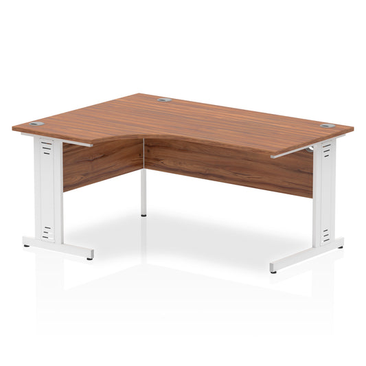 Impulse Contract Left Hand Crescent Cable Managed Leg Desk W1600 x D1200 x H730mm Walnut Finish/White Frame - I002146 - NWT FM SOLUTIONS - YOUR CATERING WHOLESALER